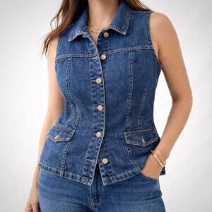 Elevated Dark Denim Classic Modern Western Minimalist Quiet Luxury Vest [size L]